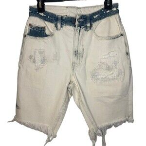 Oak & Acorn Ninety Three Long Cut Off Frayed Hem Shorts Acid Wash Size 26